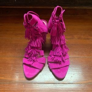 Pink suede fringe tassel heels sandals size 7